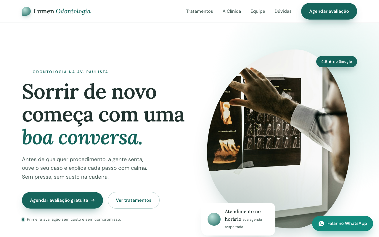Site da Clínica Lumen Odontologia